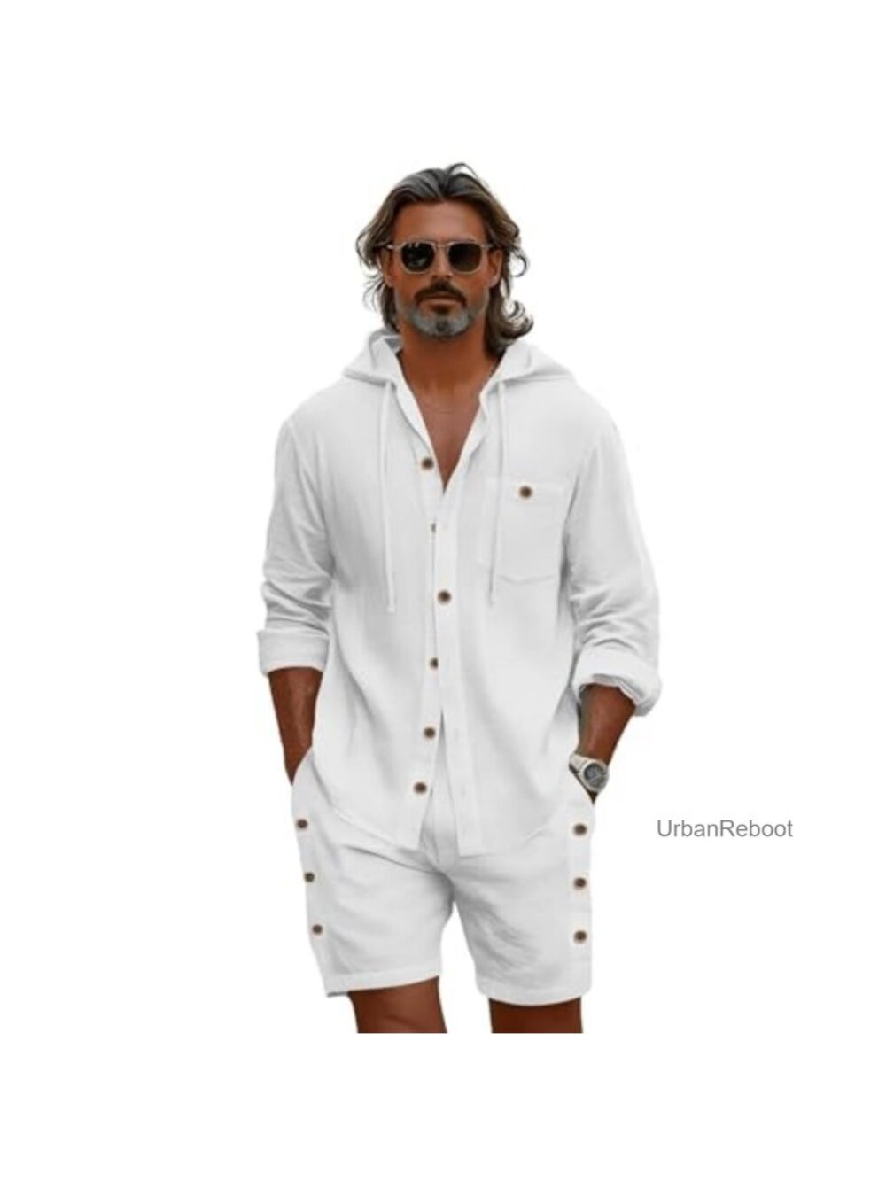 Men's 2 Piece Linen Blend Outfit Long Sleeve Button Down Shirt & Casual Beach